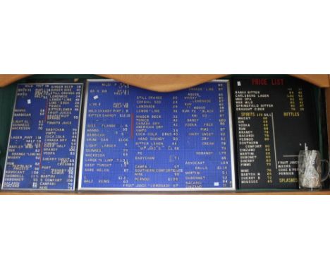 Three vintage 'drinks' price boards from a public house with various pegs 