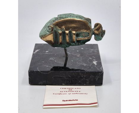 Medhat Shafik (Egyptian b.1956-), "Fantastic Fish", a hand-finished bronze mini sculpture, signed "Shafik", raised upon black