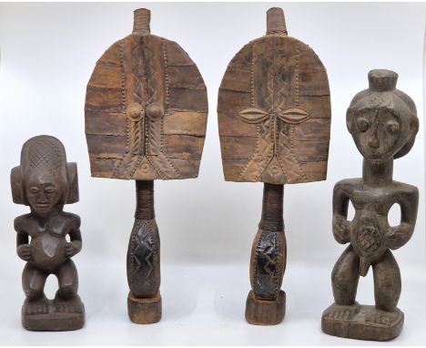 Ethnographica: Four&nbsp;West African carved wood tribal figures,&nbsp;20th century, including two Kota people of Gabon Mbulu