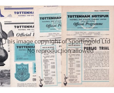 TOTTENHAM    Five home Tottenham programmes,  Public Trial 17/8/63, Whites v Blues (changes etc noted), plus friendlies v Bri
