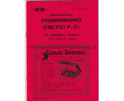 ROSENBORG - CELTIC 72   Rosenborg home programme v Celtic, 27/9/72, European Cup, name noted on cover, team changes etc. Gene