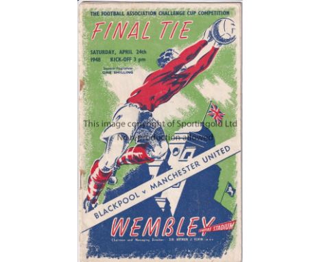 1948 CUP FINAL   Official programme, 1948 Cup Final, Manchester United v Blackpool, fold, score, changes noted, staple rustin