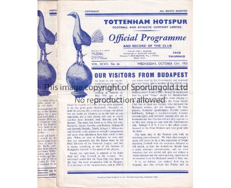 TOTTENHAM      Fourteen Tottenham home programmes all Friendlies 1955-1973 to include v Vasas 1955/56, Red Banner 1956/57, Hi