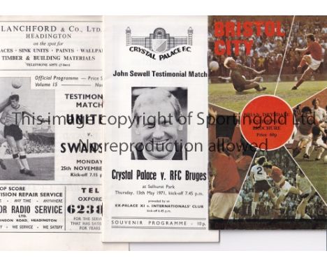 TESTIMONIAL FOOTBALL PROGRAMMES      Thirty programmes from the 1960's and 1970's including Oxford United v Swansea 63/4, Bre