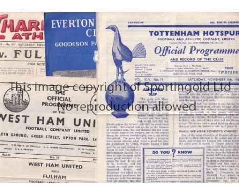 FULHAM 52-3   Fifteen Fulham away programmes, 52/3 including Cup at Bolton and League at West Ham, Luton, Everton, Rotherham,