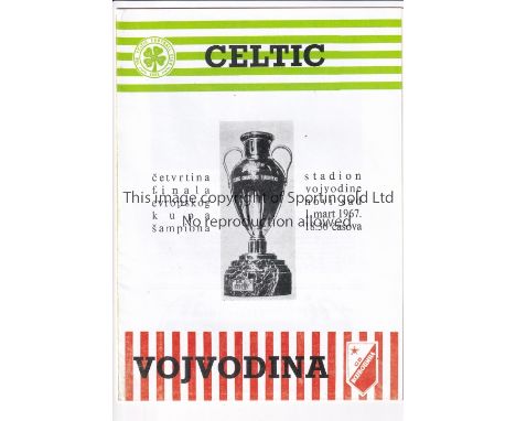 VOJVODINA - CELTIC 67    Exceedingly scarce Vojvodina home programme v Celtic, 1/3/67, European Cup, Celtic won the trophy th