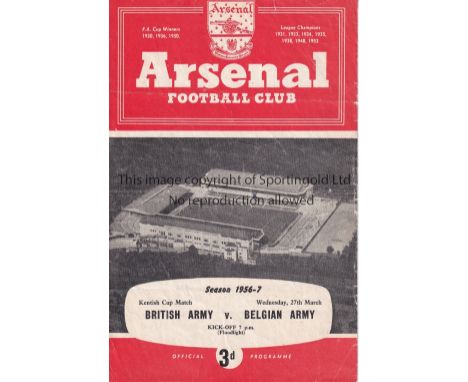 DUNCAN EDWARDS / NEUTRAL AT ARSENAL FC      Programme for British Army v. Belgian Army 27/3/1957. Duncan Edwards, Bobby Charl