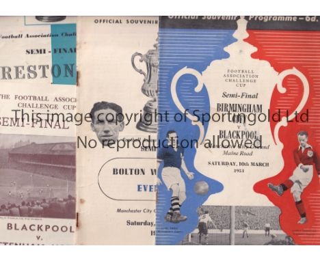 FA CUP SEMI FINALS    Thirteen FA Cup Semi Final programmes 1951-1968 to include Birmingham v Blackpool 1951, Bolton v Everto