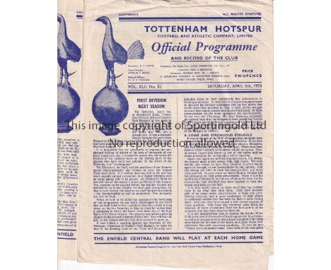 TOTTENHAM HOTSPUR     Thirty home programmes 1950 - 1961 including v. Arsenal 52/3, Man. Utd. 53/4, Chelsea 56/7 FA Cup, West