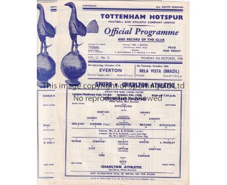 TOTTENHAM LCC     Twelve Tottenham Hotspur London Challenge Cup programmes v Charlton , Finchley, QPR 1958/59, Brentford, QPR