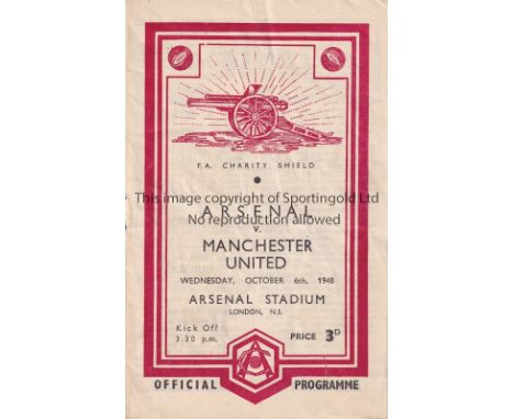 1948 CHARITY SHIELD      Programme for Arsenal at home v. Manchester United , very slight horizontal crease.    Generally goo