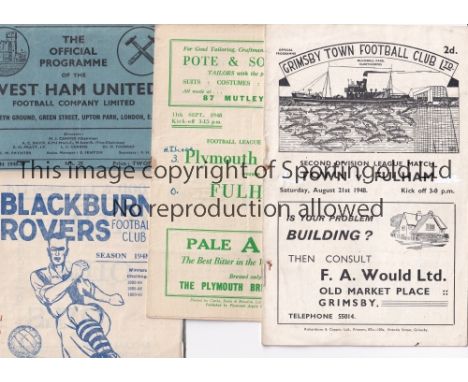 FULHAM 48-9   Ten Fulham away programmes, 48/9, games at Grimsby, Plymouth (score on cover), Leeds, West Ham, Bradford PA, Bl