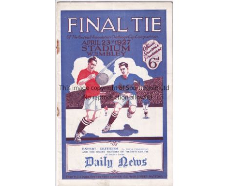 1927 CUP FINAL   Official programme, 1927 Cup Final, Cardiff City v Arsenal, neat team change, staples removed, slight fold, 