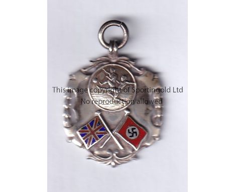 GERMANY - ENGLAND 1938   Silver hall-marked medal presented to the players Germany v England 1938 in Berlin. Union Jack and S