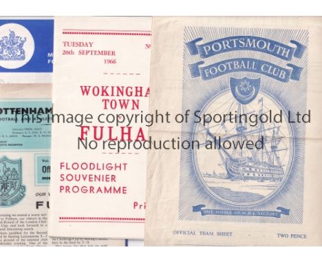 FULHAM   Nine Fulham away programmes, 65/6 at Portsmouth (friendly, 11/2/66), 66/7 at Wokingham, Tottenham (London Challenge 