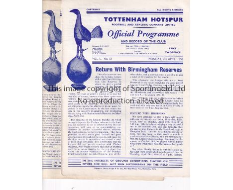 TOTTENHAM RESERVES    Forty Tottenham Hotspur Reserves programmes 1958-1964 - 1 x 1957/58, 4 x 1958/59 , 10 x 1959/60, 5 x 19