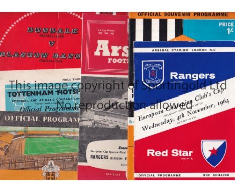 RANGERS   Six Rangers European away programmes, all competitive games, at Arsenal 60  play off v Sparta Rotterdam, at Wolves 