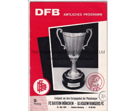 1967 CUP-WINNERS CUP FINAL   Official German FA programme, Bayern Munchen v Rangers, 31/5/67 , Cup-Winners Cup Final in Nurnb