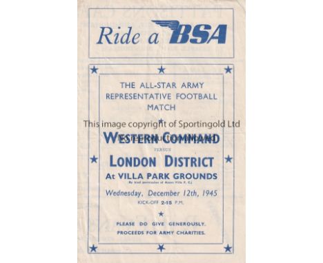 WAR-TIME FOOTBALL AT ASTON VILLA      Programme for Western Command v London District 12/12/1945 at Villa Park, horizontal fo