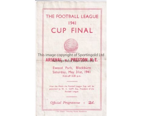 1941 WAR CUP FINAL REPLAY   Official programme, 1941 Football League War Cup Final replay, Arsenal v Preston at Ewood Park, B