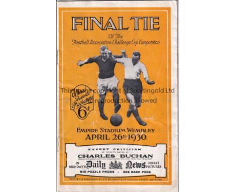 1930 CUP FINAL   Official programme, 1930 Cup Final, Arsenal v Huddersfield, some creasing, no writing, very slight staple ru