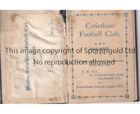 CORINTHIANS 1904-05   Fifty six page Corinthians membership booklet which is also effectively a handbook, rulebook, fixture l