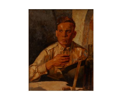 CECIL CALVERT BEALL (AMERICAN 1892-1967)
Portrait of the artist's son, Charles Beall, in military uniform drinking at a table