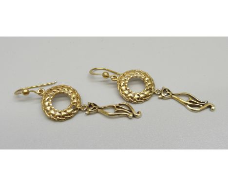 A pair of silver gilt Celtic style drop earrings 