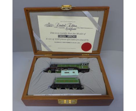 A Bachmann limited edition Green Arrow 00 gauge model train engine, unrun, with certificate 