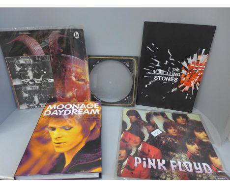 Moonage Daydream, The Life and Times of Ziggy Stardust, A Rolling Stones tour programme and a Pink Floyd LP cover 