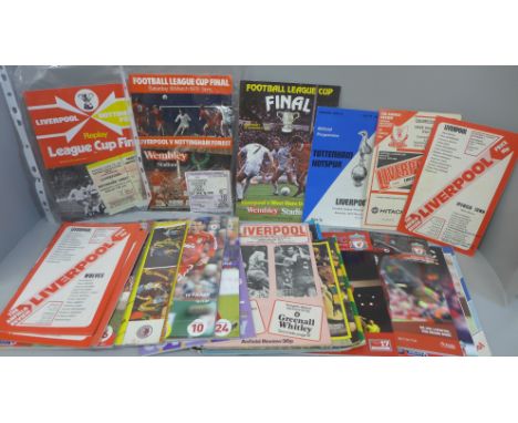 Football memorabilia; Liverpool home and away programmes 1970 onwards including 1978 Football League Cup Final and Replay wit