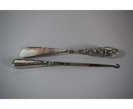 A Silver Handled Button Hook and a Silver Handled Shoe Horn 