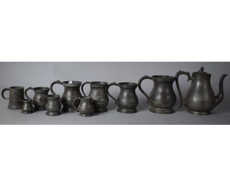 A Collection of 19th Century Pewter Measures and a Teapot 