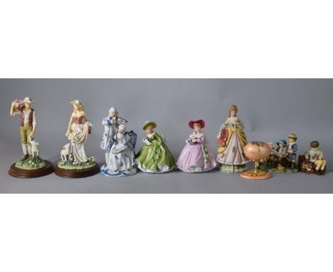 A Collection of Resin and Ceramic Figural Ornaments to Include Pair of Leonardo Figures 'The Good Life' 1994, Ceramic Ladies,