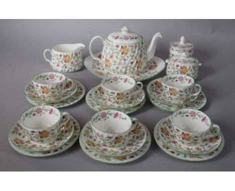 A Mintons Haddon Hall Tea Set Comprising Six Trios, Teapot, Milk and Sugar 