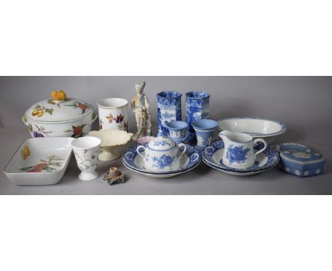 A Collection of Ceramics to Include Wedgwood Jasperware, Blue and White Vases, Royal Worcester Evesham, Spode Blue and White 