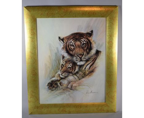 A Modern Framed Print of Tiger with Cub After Ruane Manning, 39.5 x 50cms 