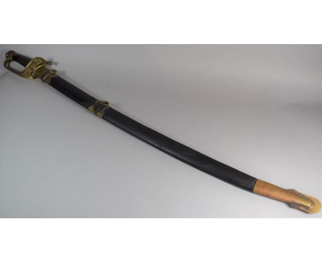 A 19th Century Indian Army Brass Handled Cavalry Trooper's Sword in Brass Mounted Scabbard, Blade 91cms Long 