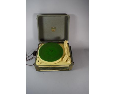 A Vintage His Masters Voice Portable Record Player, 30cms Wide 
