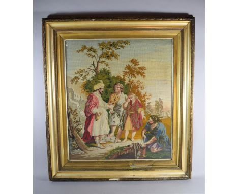 A Gilt Framed Wool Tapestry Depicting Bible Scene, 54 x 63cms 