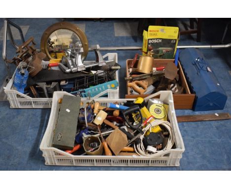 A Cantilevered Tool Box and Three Boxes of Various Tools and Sundries 
