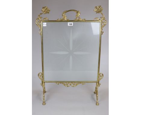 Brass and glass fire screen 