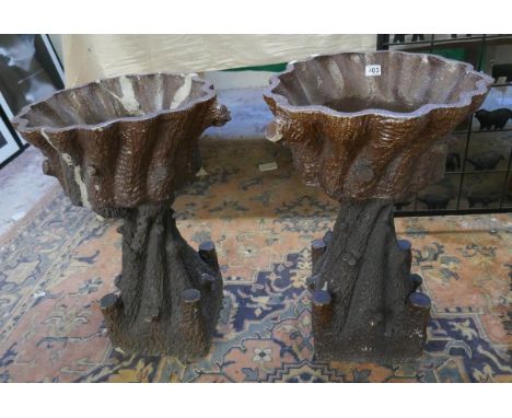 Pair of stone tree trunk effect pedestal planters - Approx. height 95cm 