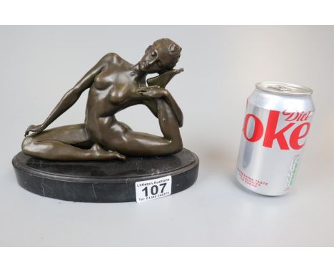 Bronze nude yoga lady on marble base - Approx. height 16cm 