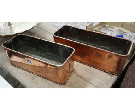 Pair of copper trough planters 