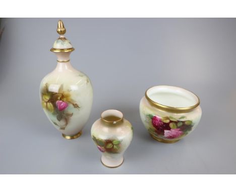 2 signed Royal Worcester vases and a Royal Worcester bowl A/F 