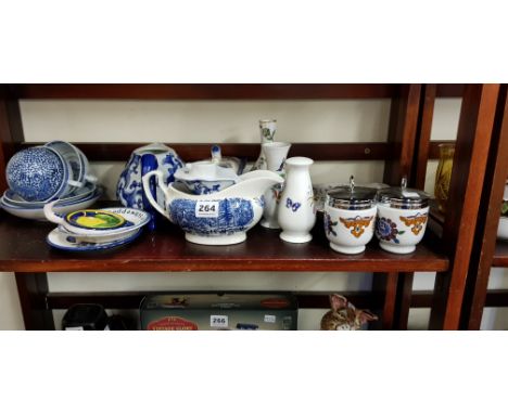 SHELF LOT OF BLUE AND WHITE AND OTHER CHINA