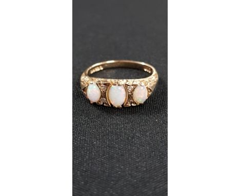 9CT GOLD OPAL AND DIAMOND RING