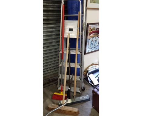 QUANTITY OF STEP LADDERS, BRUSHES, TOOLS ETC
