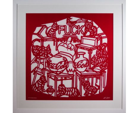 Scarf from Ai Weiwei 2019, ** Cats and Dogs **, No. 1887/2000, size: 100 x 100 cm. - size height and width 100 x 100 cm - fra